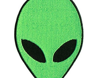 Green Alien Head Embroidered Patch / Iron On Appliqué, Outer Space, Martian, Kitsch, Retro, Roswell, Area 51