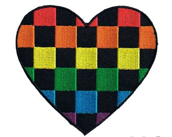 Rainbow Heart Embroidered Patch / Iron On Applique, Kids Clothes,  Gay Pride, LGBTQ, Colourful Checkered Heart