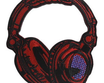 Casque rouge Brodé Patch / Fer sur Applique, Musique, Deejay, Jeux