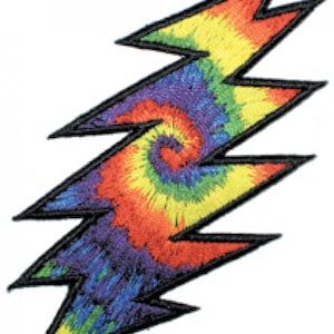 Grateful Dead Tie Dye Lightning Bolt Embroidered Patch Iron On Applique, Badge, 1970s, Jerry Garcia, Deadheads