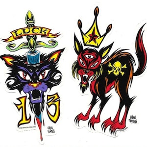 Low Brow Art Stickers | Black Cat Stickers | High Quality Vinyl Stickers | Artist Alan Forbes | Perfect for Hot Rods, Guitars and more!