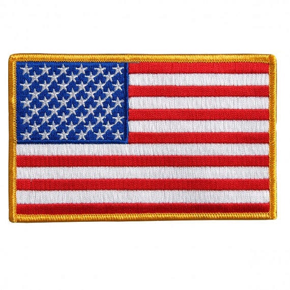 アメリカ国旗（黄色のボーダー付き）刺繍パッチ/アイロン接着