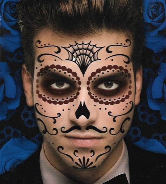 Day of the Dead Face Skeleton Tattoos36 Sheets Halloween Temporary face  Tattoos Skull Face Tattoo Red Rose Face Decor Tattoo Fake Wounds Scars  Stickers for Halloween Party Favor Zombies Cosplay price in