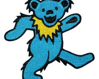 Grateful Dead Blue Dancing Bear geborduurde patch / opstrijkbare appliqué, band, jaren 70, Jerry Garcia, hippies, Deadheads