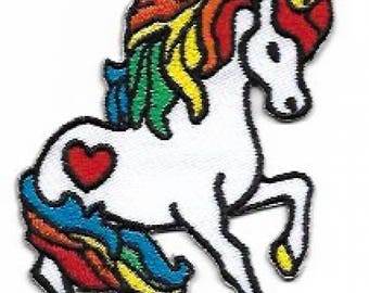 Rainbow Unicorn with Heart Tattoo Embroidered Patch / Iron-On Applique, Kids Clothes,  Fantasy,  Gay Pride