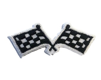Racing Flags Iron-On Patch| Applique | Black and White Checkered Racing Flags | Costume | Car Racing