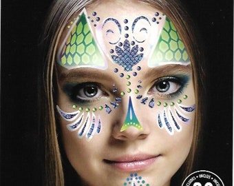 Temporary Tattoos | Mermaid Face Tattoos | Metallic Effect and Gems | Costume Accessory | Unisex | Removable Tattoos | Halloween Costume