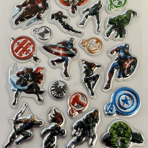 Conjunto de adesivos 3D inchados dos Vingadores da Marvel | 20 adesivos metálicos de super-heróis | Materiais para artesanato | Álbum de recortes | Adesivos infantis