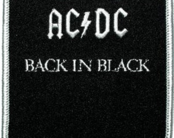 AC / DC Back In Black Square Gestickter Aufnäher, Applikation zum Aufbügeln, Rock Band, Australien, 1970er Jahre, ac/dc