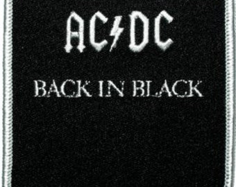 AC/DC Back In Black Square haftowana naszywka, aplikacja do prasowania, zespół rockowy, Australia, lata 70., ac/dc