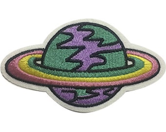 Rainbow Planet Embroidered Patch / Iron On Appliqué, Outer Space, Saturn, Retro, Planet, Milky Way