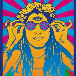 Psychedelic Hippie Chick Sticker, Retro Sixties, Hippie, Flower Child, Peace and Love
