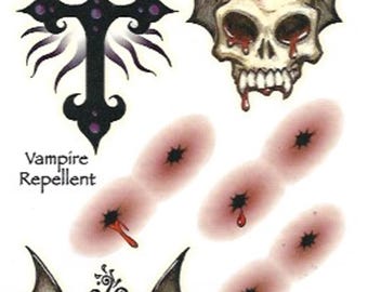 Vampire Tattoo Starter Kit | Temporary Tattoos | Gothic Vampire | Costume Accessory | Unisex | Removable Tattoos