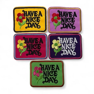 Ha en trevlig dag Retro-märke/strykmärke med applikation