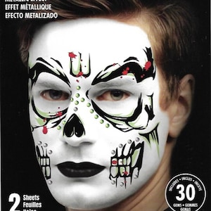 Temporary Tattoos with Metallic Effect and Gems | Costume Accessory | Unisex | Removable Tattoos | Gothic | Cyborg | Halloween Costume