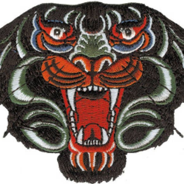 Panther Head Embroidered Patch / Iron On Applique | Tattoo Flash | Iron On Patches | Panther Patches | Tattoo Style Patch