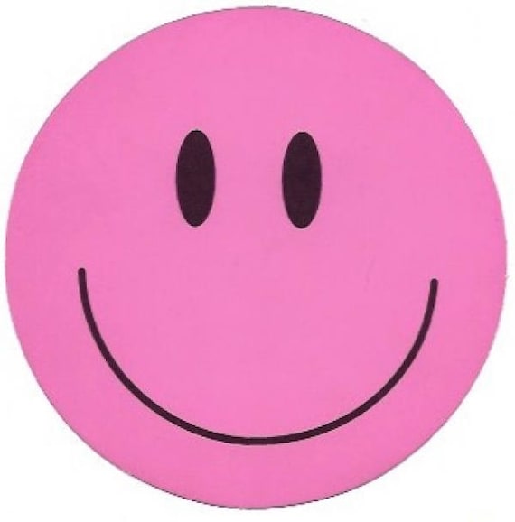 Pink Happy Face Sticker, Smiley Face, Sixties, Retro, Hippie 