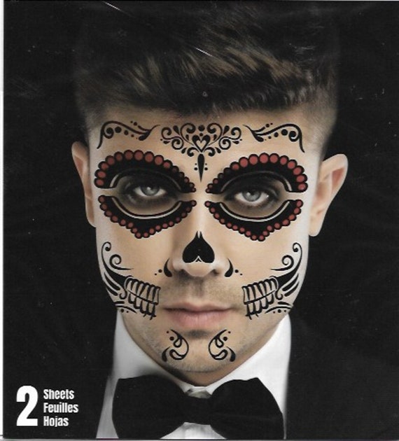 Temporary Tattoos | Day of the Dead | Costume Accessory | Unisex | Removable Tattoos | Sugar Skull | Gothic