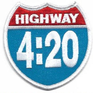 May include: A blue and red highway sign with white text that reads "HIGHWAY 4:20".