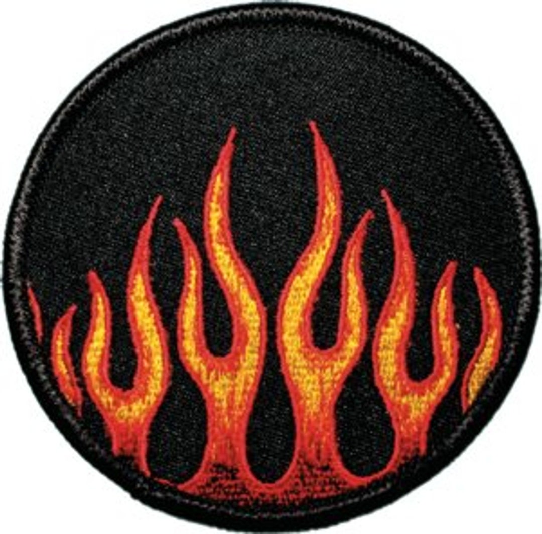 Hot Rod Flames in Circle Patch / Iron-on Applique, Biker, Rockabilly ...