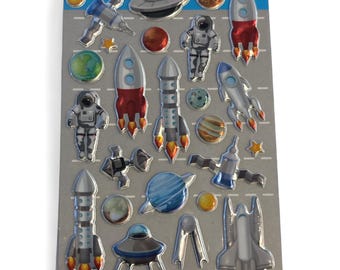 Outer Space Puffy Sticker Set  | 25+ Adorable Shiny Stickers  | Crafting Supplies | Scrapbooking | Kids' Stickers