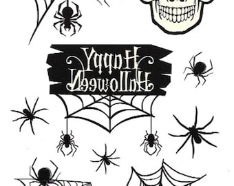 Temporary Tattoos | Spiders and Webs and Skull Motif | Costume Accessory | Unisex | Removable Tattoos | Halloween Costume | Fake Tattoos