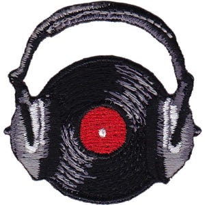 Mini Record with Headphones Embroidered Patch / Iron On Applique, Deejay, Vinyl, Retro, Music