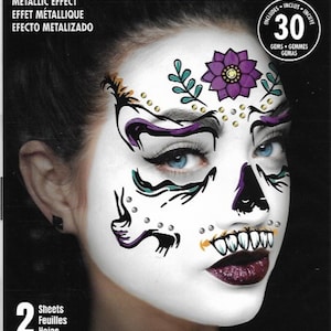 Temporary Tattoos with Metallic Effect and Gems | Costume Accessory | Unisex | Removable Tattoos | Pretty Werewolf Motif | Halloween Costume