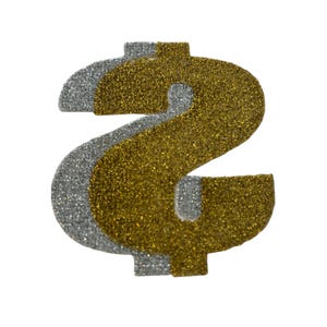 Transferência Vintage Iron On | Cifrão | Transferência Térmica | Glitter Dourado e Prateado para Camisetas, Chapéus, Bolsas | Transferência Brilhante