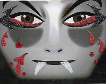 Vampire Face Sticker Set | Temporary Face Decorations | Gothic Vampire | Costume Accessory | Unisex | Removable Stickers | Halloween Costume