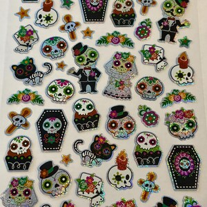 Day of the Dead glitzerndes Sticker Blatt | Halloween | Cinco de Mayo | Zuckerschädel | Kunst Aufkleber