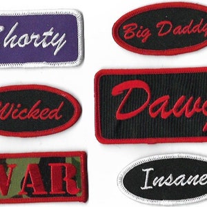 Embroidered Name Tag Patches | Assorted Styles | Iron On Badge | Statement Patch | Costume Patch | Funny Patches