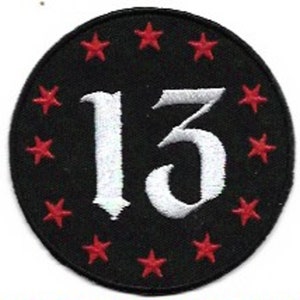13 Thirteen Round Embroidered Patch / 3&quot; Iron On Applique, Rockabilly, Punk, Biker