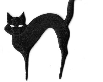 Aplique termocolante bordado de gato preto | Halloween, Bruxas, Felino Assustador
