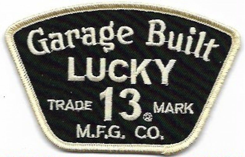 Lucky 13 Red Square Patch Rockabilly Punk Kustom Retro Iron On Bike motorcycle