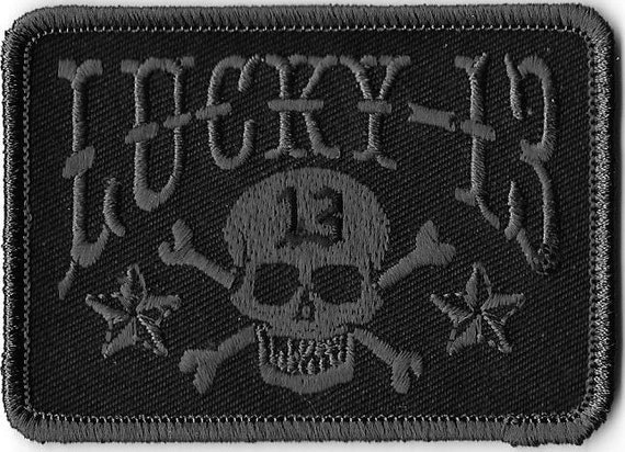 Lucky 13 Red Square Patch Rockabilly Punk Kustom Retro Iron On Bike motorcycle