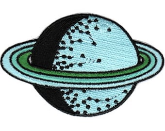 Saturn Embroidered Patch / Iron On Appliqué, Outer Space, Kitsch, Retro, Planet