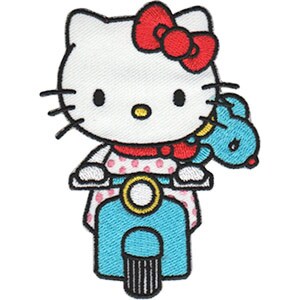 Naszywka do prasowania z haftowanym skuterem Hello Kitty | Naszywki z licencją | Naszywki z uroczymi kotkami