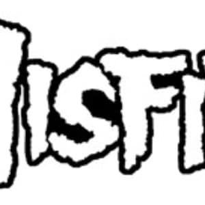 May include: Black and white logo of the band "Misfits" with a jagged, distressed font.