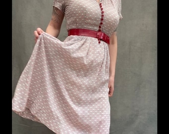 Vintage 1940s Rayon Shirtwaist Dress White and Pink Geometric Print 40s Day Dress by Future Maid size small UK 6 8 tea lightweight summer