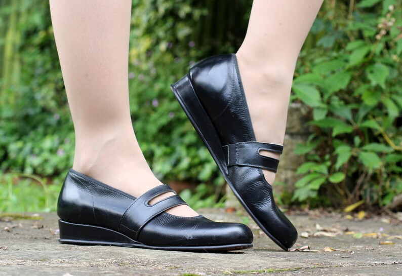 Vintage 1940s 40s Black Leather Mary Jane Double Strap Shoes Etsy