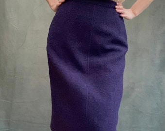 90s Vintage Purple Plum Pencil Wiggle Skirt UK 10 12 Boucle St Michael Wool Mix