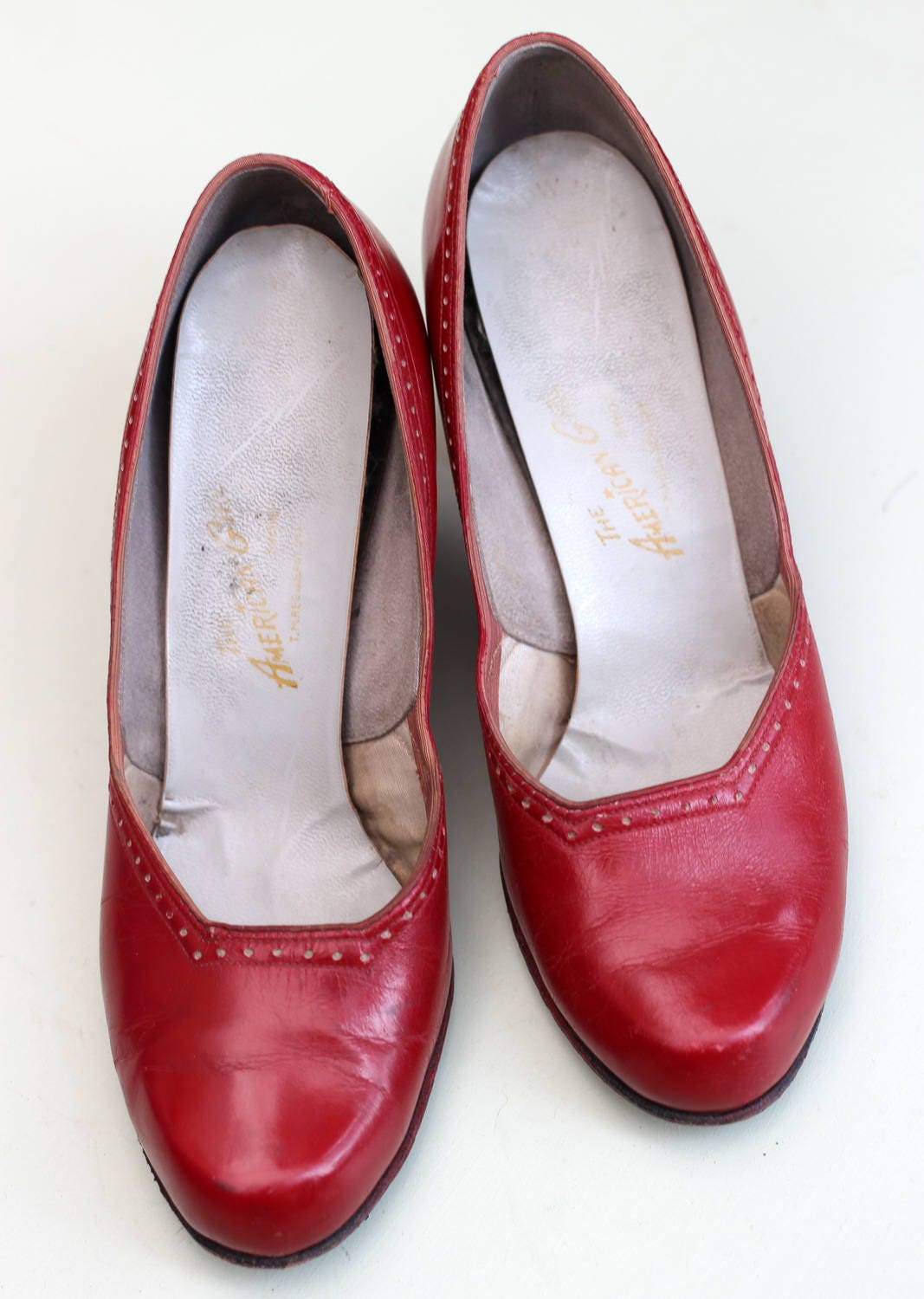 Vintage 1940s Early 1950s Tomato Red Leather Pumps Court Shoes UK 4 US ...