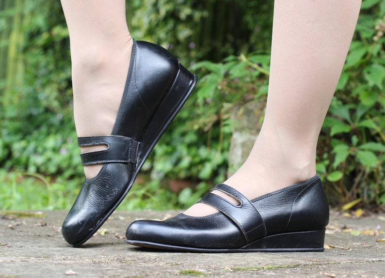 Vintage 1940s 40s Black Leather Mary Jane Double Strap Shoes | Etsy