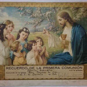 Vintage paper. Communion. 1920. Art Deco. religious. katholiek. Vintage illustratie. Vintage kinderen. Angels.To frame. Ambachtelijke levering. Zeldzaam. Uruguay