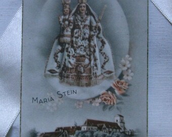 Vintage Catholic card.Religious card.Maria Stein.Italy.Ephemera.Collectible.Vintage prayer.Virgin and child.Vintage card.Grey.