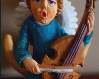 Polish Wooden Angel Wood Carved Angel Angel Statue Angel Figurine OOAK carving Angel with Violin