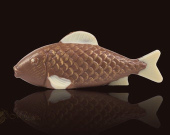 Chocolate Fish Figurine Made of Milk and White Chocolate; Handmade Chocolate