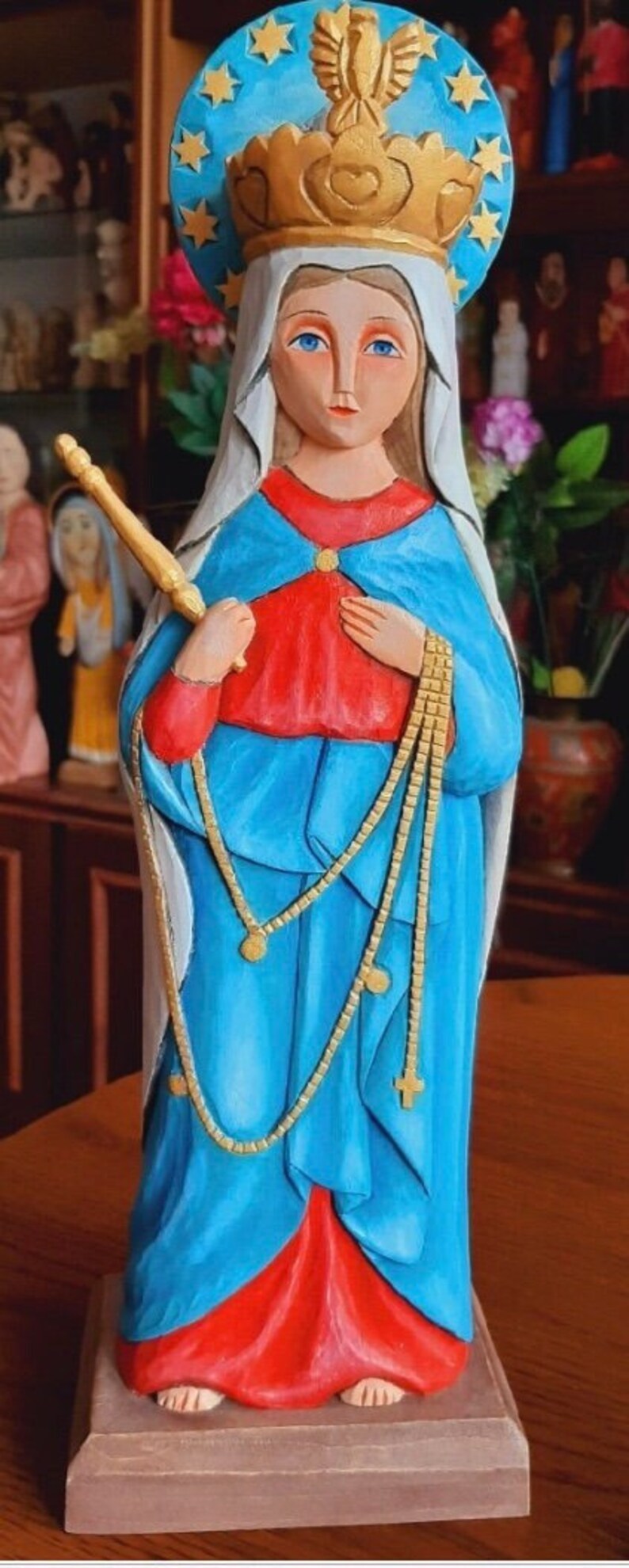 Virgin Mary Statue Wood Carved Madonna Hand Carved Sculpture Our Lady