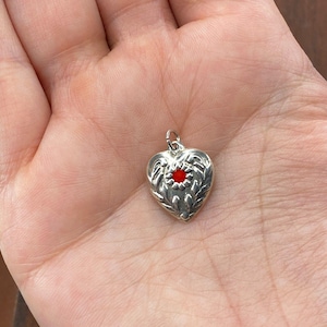 Vintage 925 Sterling Silver Red Enamel Flower with Leaves Puffy Heart Charm